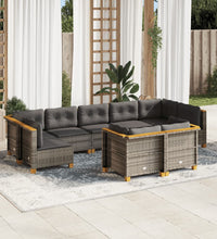 9-tlg. Garten-Sofagarnitur mit Kissen Grau Poly Rattan