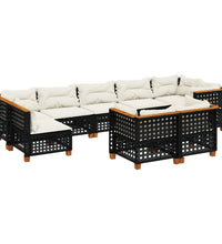 9-tlg. Garten-Sofagarnitur mit Kissen Schwarz Poly Rattan