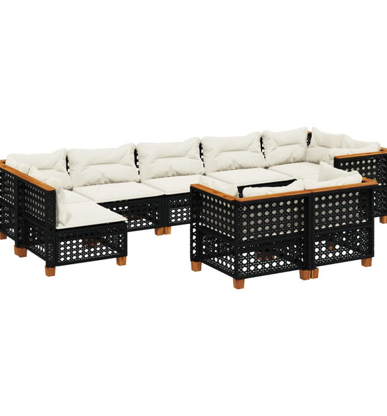 9-tlg. Garten-Sofagarnitur mit Kissen Schwarz Poly Rattan