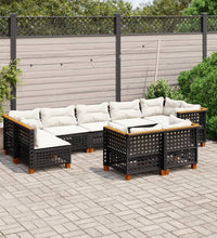 9-tlg. Garten-Sofagarnitur mit Kissen Schwarz Poly Rattan