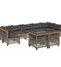 9-tlg. Garten-Sofagarnitur mit Kissen Grau Poly Rattan