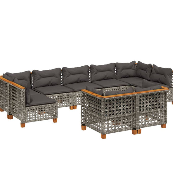 9-tlg. Garten-Sofagarnitur mit Kissen Grau Poly Rattan