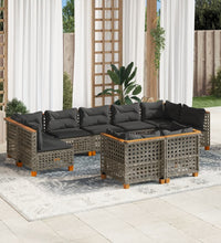 9-tlg. Garten-Sofagarnitur mit Kissen Grau Poly Rattan