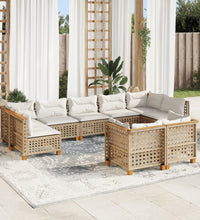 9-tlg. Garten-Sofagarnitur mit Kissen Beige Poly Rattan