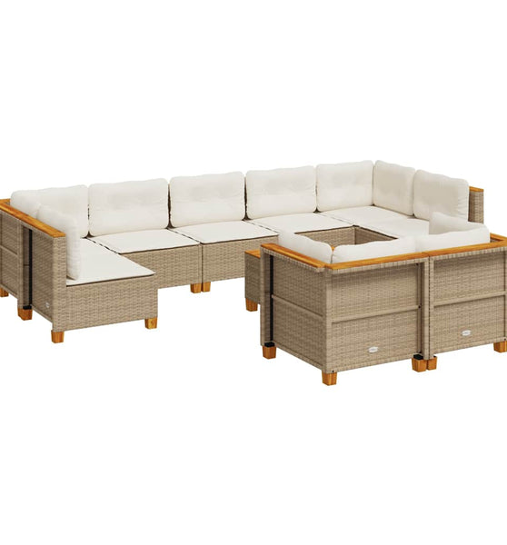 10-tlg. Garten-Sofagarnitur mit Kissen Beige Poly Rattan
