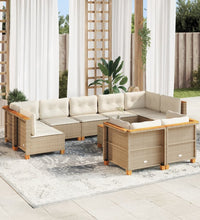 10-tlg. Garten-Sofagarnitur mit Kissen Beige Poly Rattan