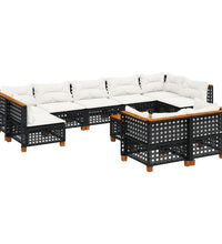 10-tlg. Garten-Sofagarnitur mit Kissen Schwarz Poly Rattan