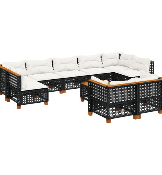 10-tlg. Garten-Sofagarnitur mit Kissen Schwarz Poly Rattan
