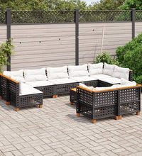 10-tlg. Garten-Sofagarnitur mit Kissen Schwarz Poly Rattan