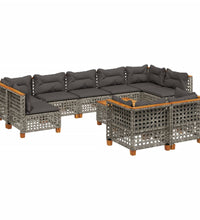 10-tlg. Garten-Sofagarnitur mit Kissen Grau Poly Rattan