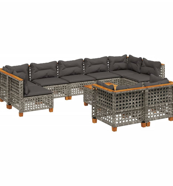 10-tlg. Garten-Sofagarnitur mit Kissen Grau Poly Rattan