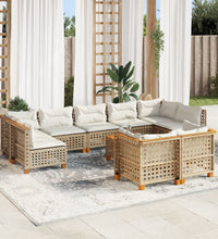 10-tlg. Garten-Sofagarnitur mit Kissen Beige Poly Rattan