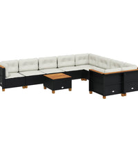10-tlg. Garten-Sofagarnitur mit Kissen Schwarz Poly Rattan
