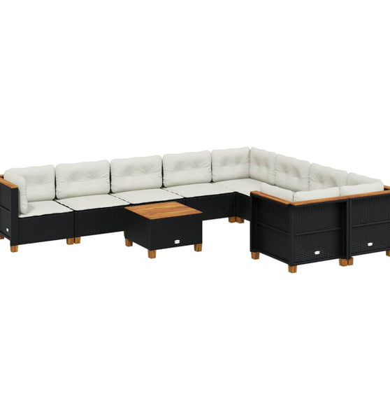 10-tlg. Garten-Sofagarnitur mit Kissen Schwarz Poly Rattan