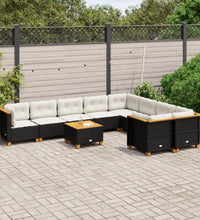10-tlg. Garten-Sofagarnitur mit Kissen Schwarz Poly Rattan
