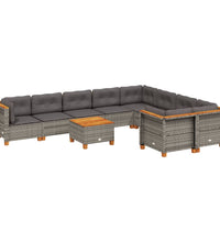 10-tlg. Garten-Sofagarnitur mit Kissen Grau Poly Rattan
