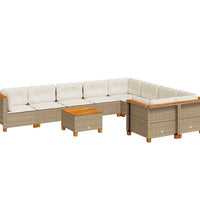 10-tlg. Garten-Sofagarnitur mit Kissen Beige Poly Rattan