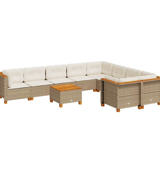 10-tlg. Garten-Sofagarnitur mit Kissen Beige Poly Rattan