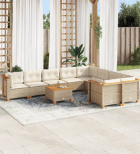 10-tlg. Garten-Sofagarnitur mit Kissen Beige Poly Rattan