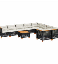 10-tlg. Garten-Sofagarnitur mit Kissen Schwarz Poly Rattan