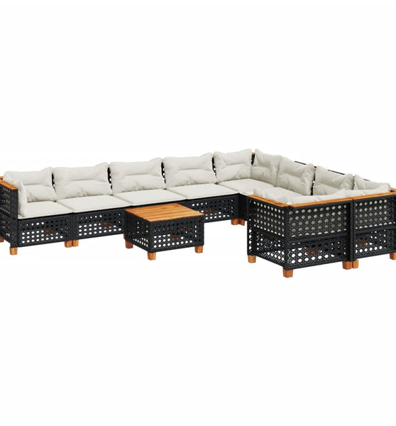 10-tlg. Garten-Sofagarnitur mit Kissen Schwarz Poly Rattan