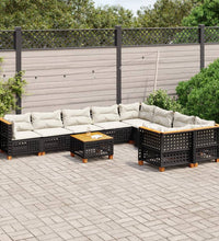10-tlg. Garten-Sofagarnitur mit Kissen Schwarz Poly Rattan