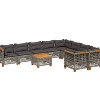 10-tlg. Garten-Sofagarnitur mit Kissen Grau Poly Rattan