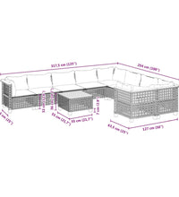 10-tlg. Garten-Sofagarnitur mit Kissen Grau Poly Rattan