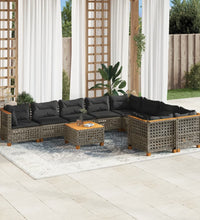 10-tlg. Garten-Sofagarnitur mit Kissen Grau Poly Rattan