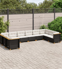 10-tlg. Garten-Sofagarnitur mit Kissen Schwarz Poly Rattan