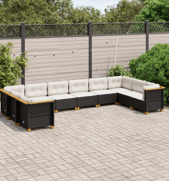 10-tlg. Garten-Sofagarnitur mit Kissen Schwarz Poly Rattan