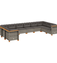 10-tlg. Garten-Sofagarnitur mit Kissen Grau Poly Rattan