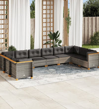 10-tlg. Garten-Sofagarnitur mit Kissen Grau Poly Rattan