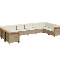 10-tlg. Garten-Sofagarnitur mit Kissen Beige Poly Rattan