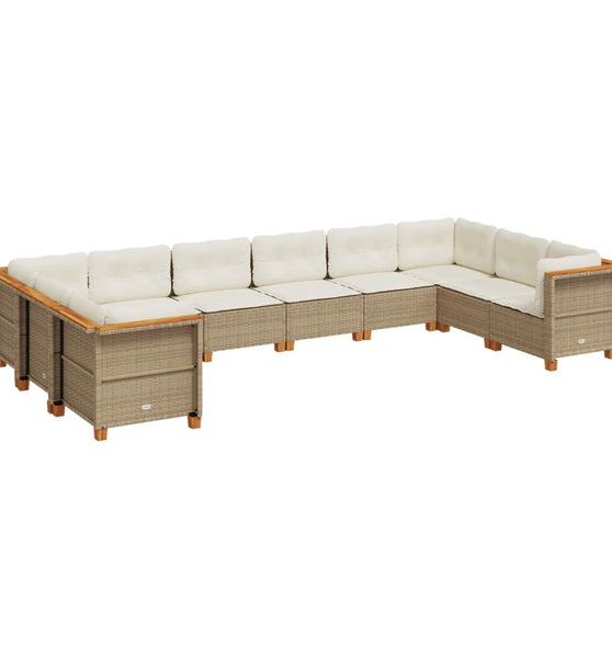 10-tlg. Garten-Sofagarnitur mit Kissen Beige Poly Rattan