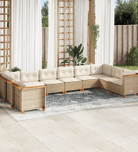 10-tlg. Garten-Sofagarnitur mit Kissen Beige Poly Rattan
