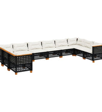 10-tlg. Garten-Sofagarnitur mit Kissen Schwarz Poly Rattan
