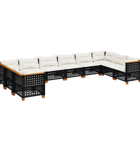 10-tlg. Garten-Sofagarnitur mit Kissen Schwarz Poly Rattan
