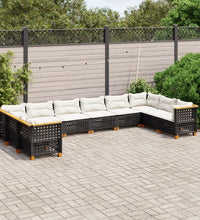10-tlg. Garten-Sofagarnitur mit Kissen Schwarz Poly Rattan