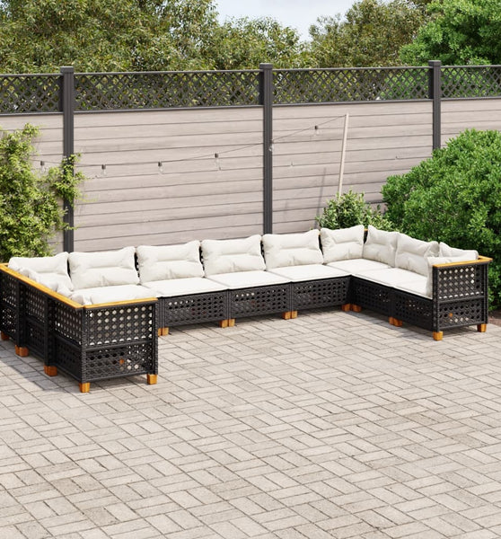 10-tlg. Garten-Sofagarnitur mit Kissen Schwarz Poly Rattan