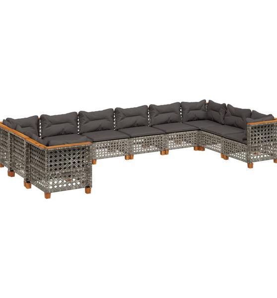 10-tlg. Garten-Sofagarnitur mit Kissen Grau Poly Rattan