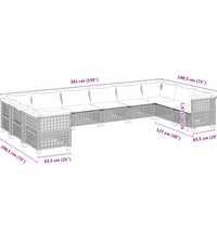 10-tlg. Garten-Sofagarnitur mit Kissen Grau Poly Rattan