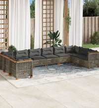 10-tlg. Garten-Sofagarnitur mit Kissen Grau Poly Rattan