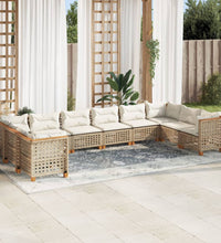 10-tlg. Garten-Sofagarnitur mit Kissen Beige Poly Rattan