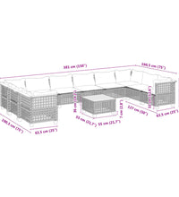 11-tlg. Garten-Sofagarnitur mit Kissen Schwarz Poly Rattan