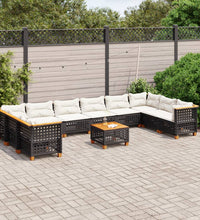 11-tlg. Garten-Sofagarnitur mit Kissen Schwarz Poly Rattan