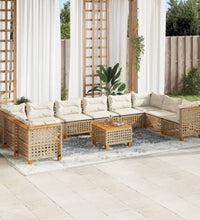 11-tlg. Garten-Sofagarnitur mit Kissen Beige Poly Rattan