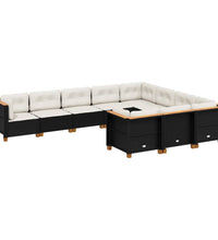 10-tlg. Garten-Sofagarnitur mit Kissen Schwarz Poly Rattan