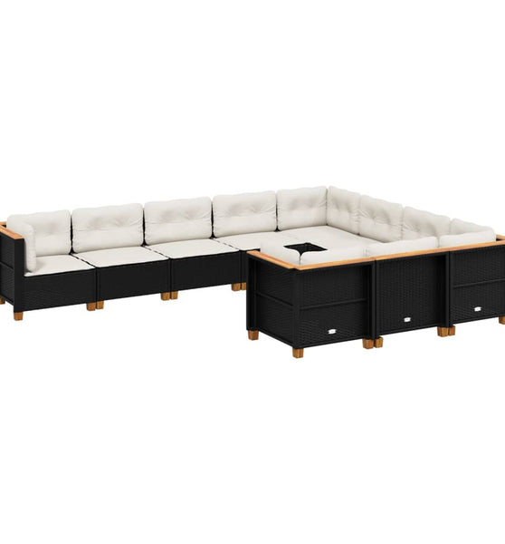 10-tlg. Garten-Sofagarnitur mit Kissen Schwarz Poly Rattan