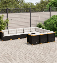 10-tlg. Garten-Sofagarnitur mit Kissen Schwarz Poly Rattan